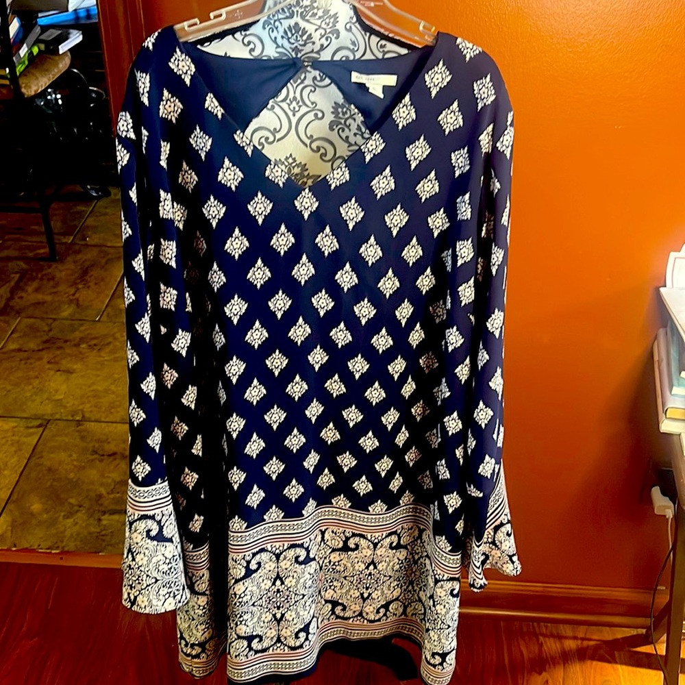 Cato navy pink paisley dress bell sleeve
